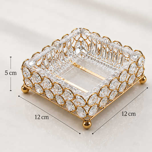 Modern Square Glass Ashtray with Gold Metal Frame – Creative Desktop Decor