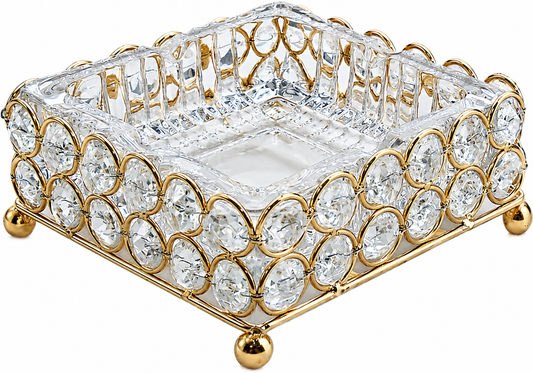 Modern Square Glass Ashtray with Gold Metal Frame – Creative Desktop Decor