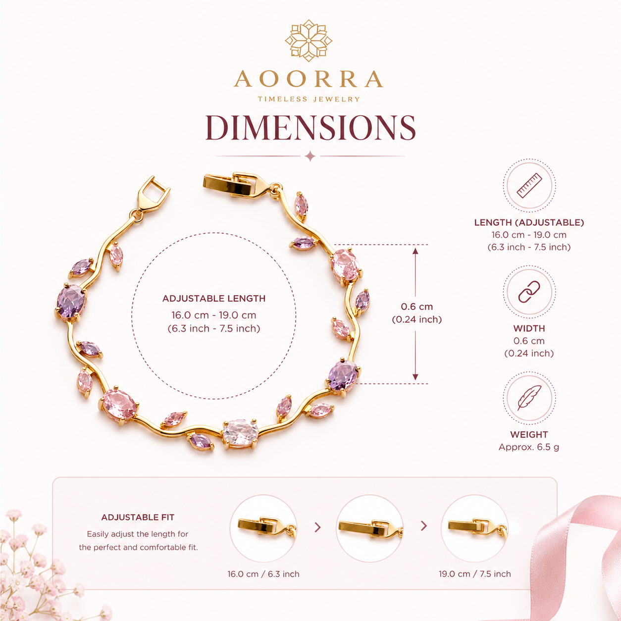 Elegant Pink Crystal Vine Bracelet – Gold-Plated Adjustable Bracelet for Women