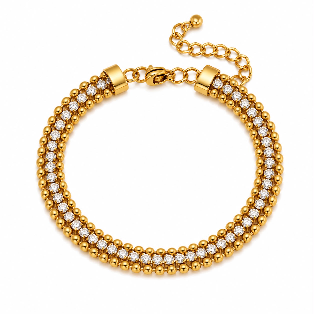 14K Gold Plated Double Row Crystal Bracelet for Women