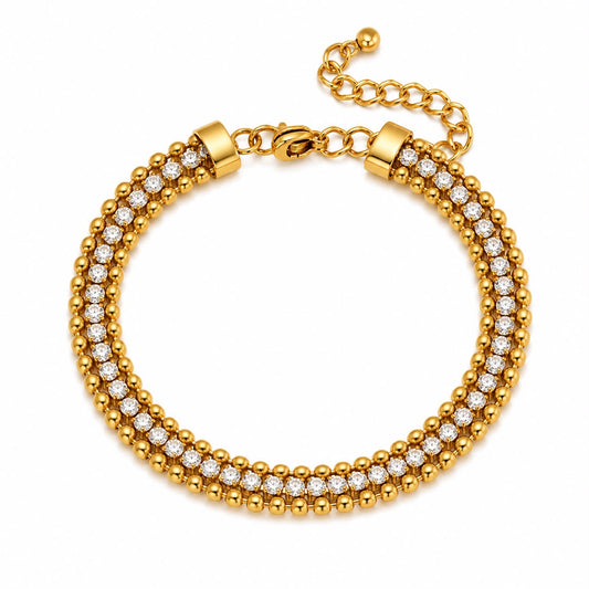 14K Gold Plated Double Row Crystal Bracelet for Women
