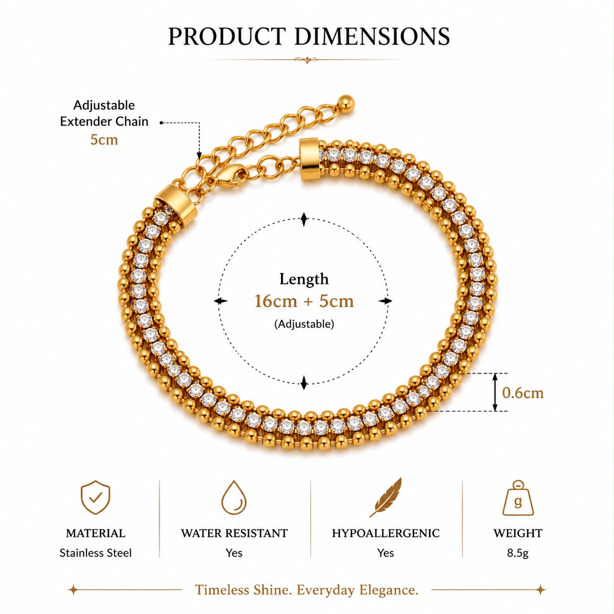 14K Gold Plated Double Row Crystal Bracelet for Women