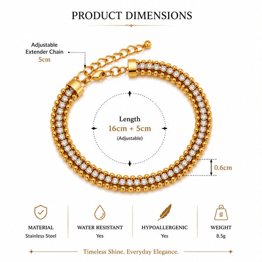 14K Gold Plated Double Row Crystal Bracelet for Women